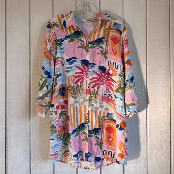 Label of Love Tropical Linen Blend T Shirt Dress - www.panoramagroup.in